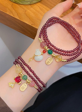 中式手串石榴石红色国风