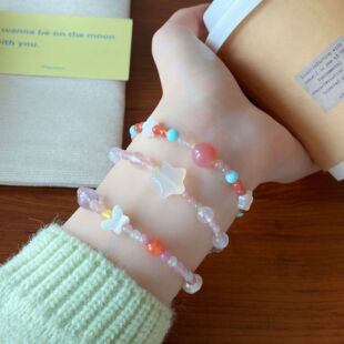 仙女风甜美清新多巴胺天然马卡龙色碧玺手串星星蝴蝶多宝细珠