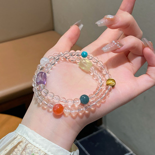 超仙甜美彩色糖果天然多宝手串人造白水晶几何异形黄水晶手链