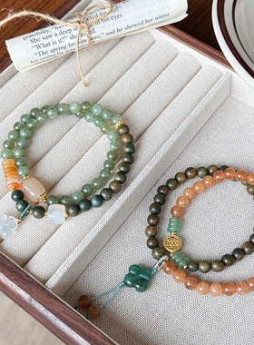 一叶知秋绿檀木串珠手链文艺