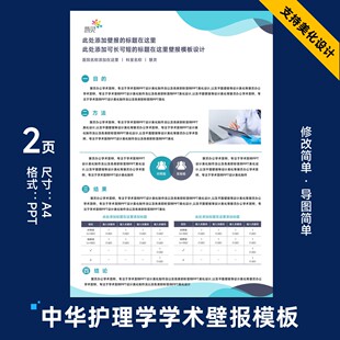 简约青色双色中华护理学学术壁报PPT模板图片设计美化制作排版