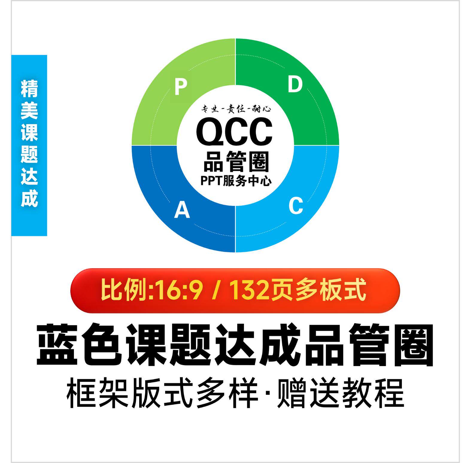 蓝色主题课题达成型qcc品管圈ppt模板设计美化排版优化