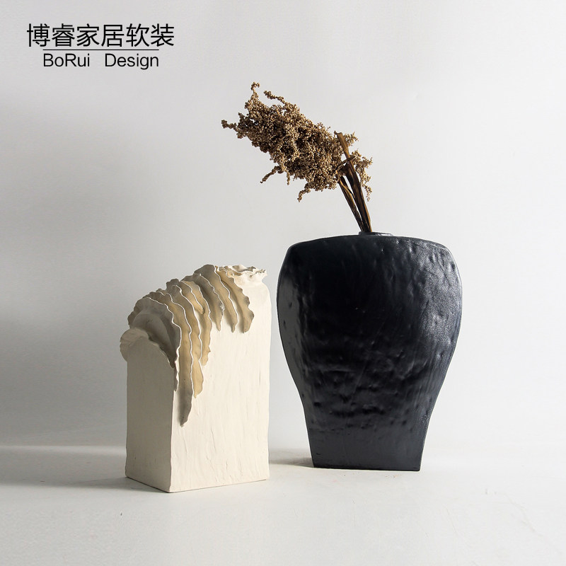 北欧轻奢干花瓶白色陶瓷客厅摆件花瓶