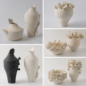 抽象造型艺术手捏花边花器花盆饰品现代简约陶瓷花瓶家居装 饰摆件