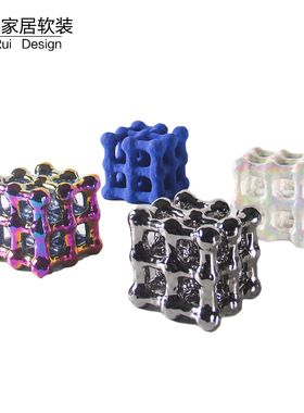 北欧风格创意七彩镂空立方几何摆件样板房民宿电视柜玄关软装饰品