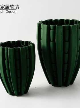 现代简约创意3D打印陶瓷墨绿色花瓶样板房售楼处花器装饰品干花插