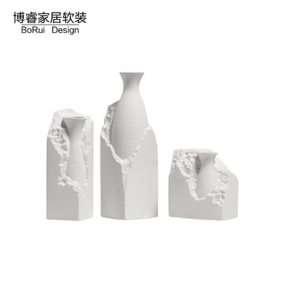 新中式陶瓷雕塑花瓶装饰摆件白色