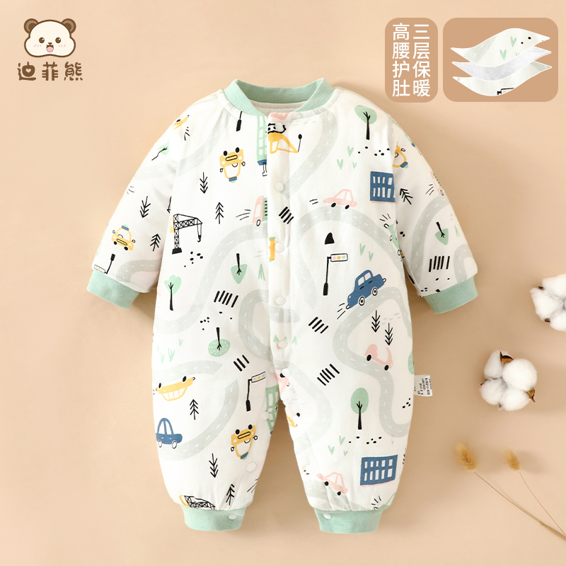 婴儿秋冬夹棉保暖外穿连体衣