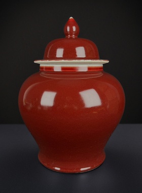 景德镇祭红釉中式喜庆将军罐