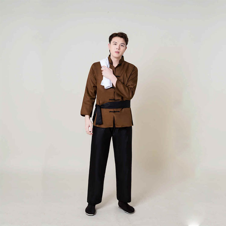 复古简约风男士立领盘扣套装舞台
