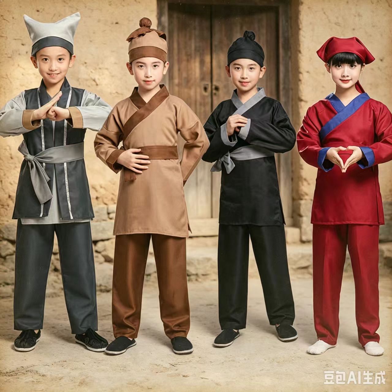 古代店小二服装儿童汉服古装民国小二衣服茶馆演出服饰卖货郎男女