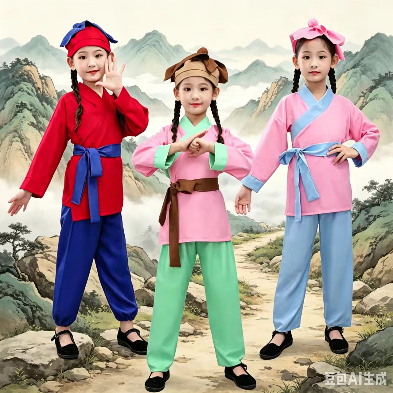儿童愚公移山演出服店小二农民装