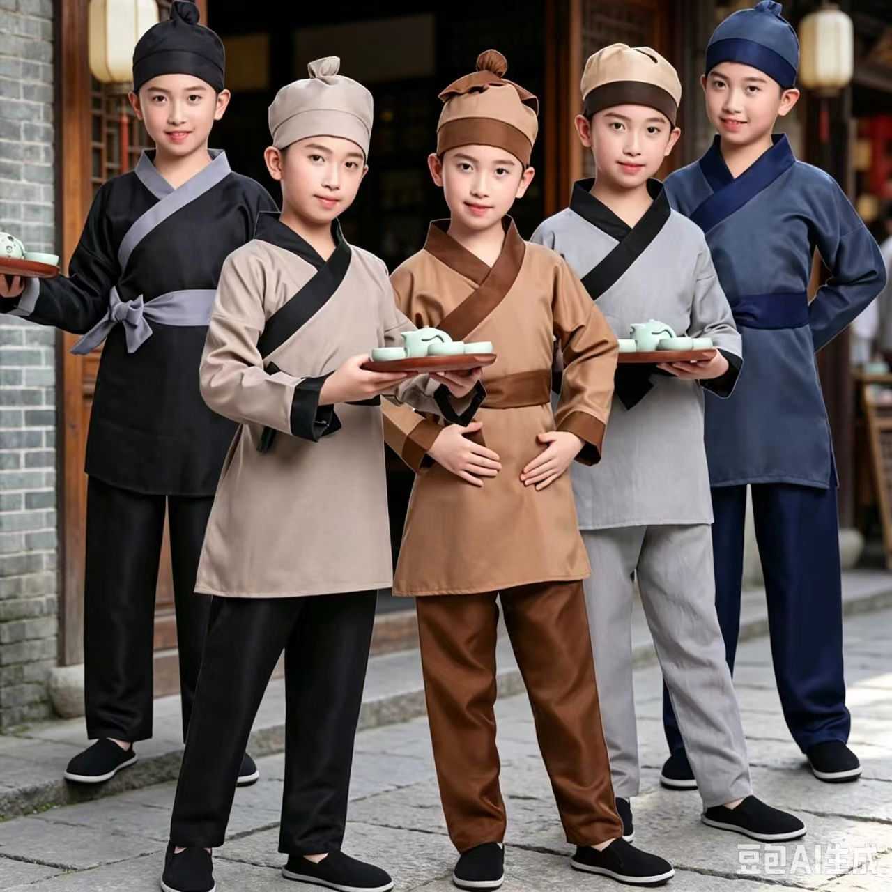 儿童中国风古代演出服书童小二表