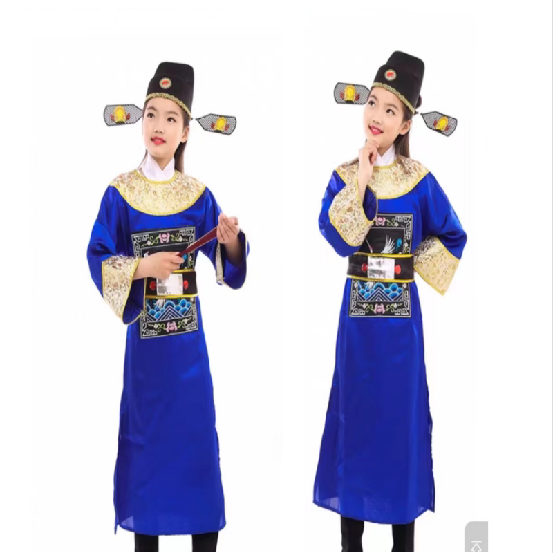 新款女驸马状元服儿童古装县官服男女童表演服黄梅戏演出服装戏服