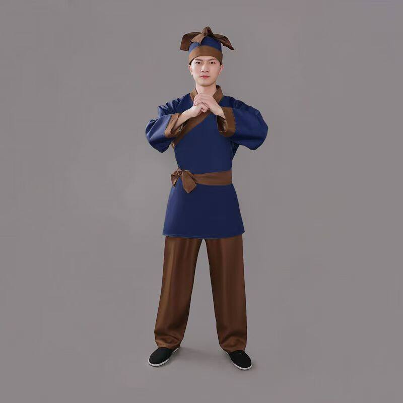 2026春季成人男女通用古装演出服深蓝色古代村姑农夫舞台表演服装