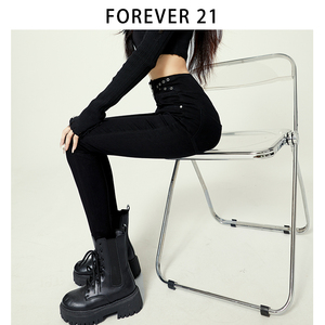 Forever 21高腰铅笔裤女弹力黑色辣妹2023新款秋保暖紧身裤小脚裤