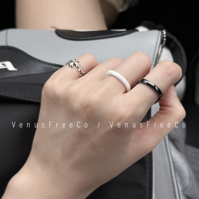 日常超好搭黑白2色选高光泽感陶瓷质感戒指单戴叠戴小众简约中性