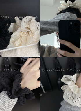 日式日剧女主!超大花蕾丝镂空布大号大肠发圈米白色黑色显脸小ins
