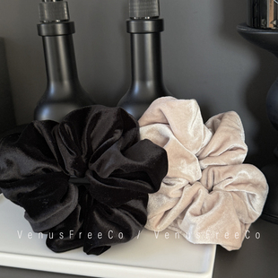 Velvet.经典 丝绒氛围感裸香槟玫瑰色黑色大肠发圈复古高级感绒面