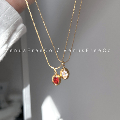 18k镀金蛇骨链白钻红钻锁骨链