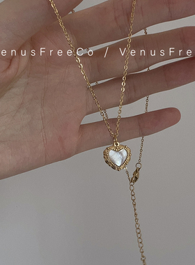 18k镀金复古爱心锁骨链项链