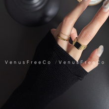 Celi*3款选 法式18k镀金黑色方形戒指/极细麻花光面字母指环叠戴