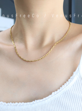 法式基础日常款18k镀金盒子链质感裸链单戴叠戴欧美简约锁骨项链