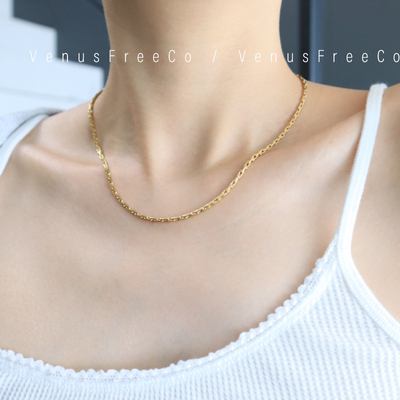 法式基础日常款18k镀金盒子链质感裸链单戴叠戴欧美简约锁骨项链
