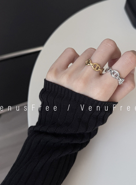 不褪色18k镀金加厚加粗经典猪鼻子金银两色戒指开口日常搭配欧美