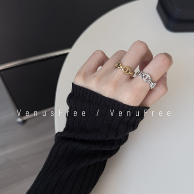 不褪色18k镀金加厚加粗经典猪鼻子金银两色戒指开口日常搭配欧美