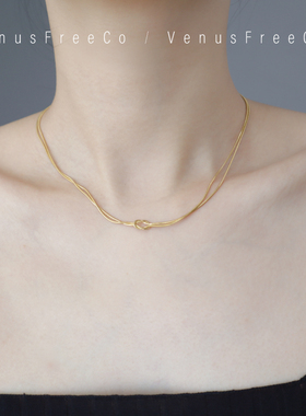 日常精致双层打结18k镀金高保色简洁蛇骨链短项链锁骨链简约裸链