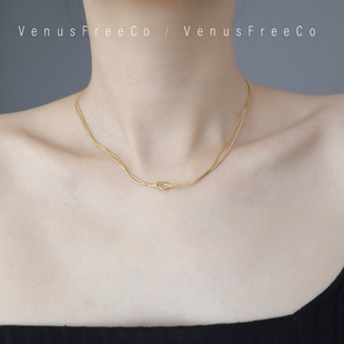 日常精致双层打结18k镀金高保色简洁蛇骨链短项链锁骨链简约裸链