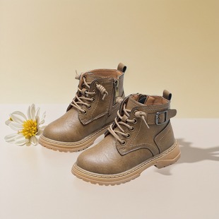 男童马丁靴2025新款春秋防水男孩皮鞋高帮英伦加绒短靴儿童靴子潮