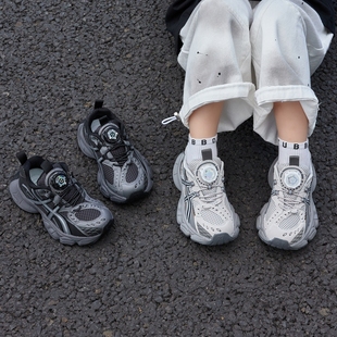 男童老爹鞋2026新款儿童运动鞋透气女童软底春秋季旋转纽扣休闲鞋