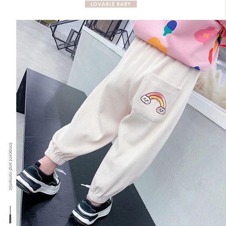 女童宽松卡通刺绣中大童韩版卫裤裤子