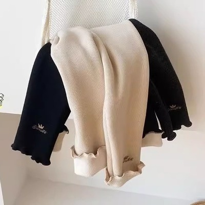 【工厂】秋冬儿童木耳卷打底裤加绒/不加绒刺绣一体绒女童裤