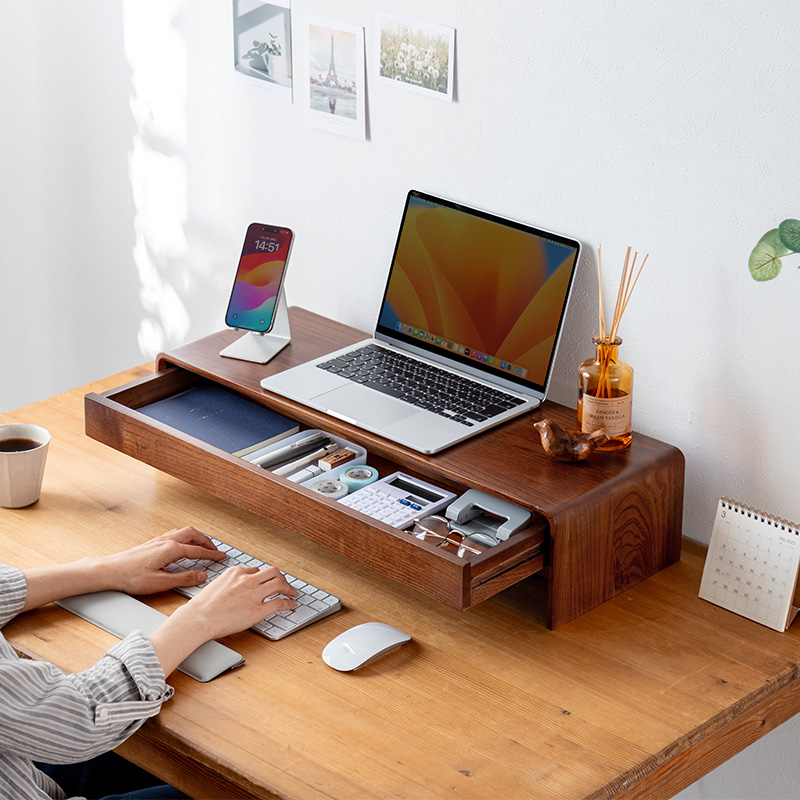 日本SANWA显示器增高架免安装实木电脑液晶屏幕笔记本桌上架支架