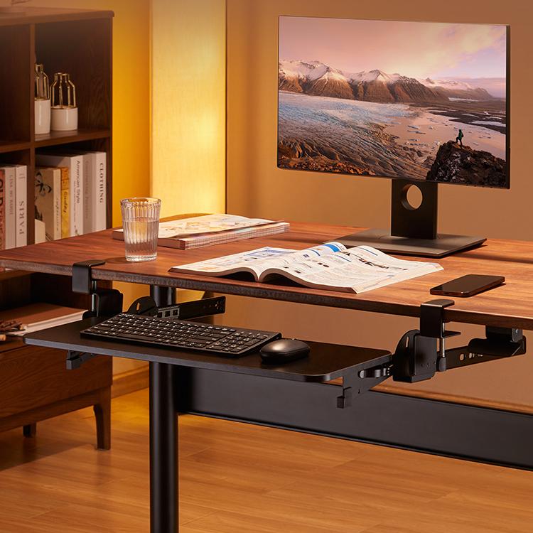 日本SANWA键盘抽屉可升降人体工学电脑桌下架滑轨免打孔收纳支架