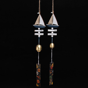 纯铜地中海帆船小铃铛一帆风顺木牌风铃黄铜家居店铺挂饰车挂铃音