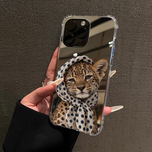 波点头巾忧郁豹子适用iPhone18promax手机壳16少女15Pro苹果14卡通xr补妆12pro公仔13萌宠17镜面7潮8plus可爱