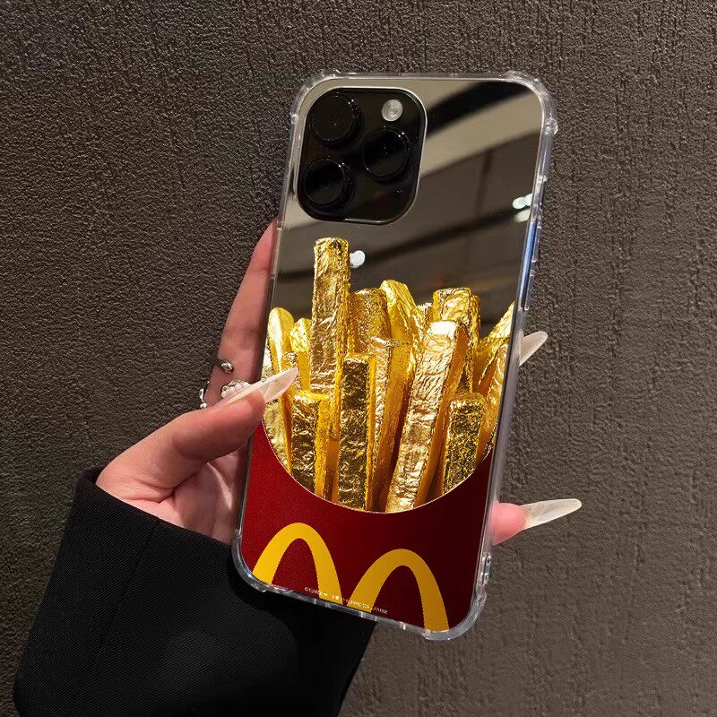 M记麦门黄金万两薯条适用iPhone15pro苹果16手机壳opporeno华为pura70红米note9镜面mate6
