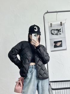 輕型羽絨服休閑茄克外套薄菱形短款 潮 輕薄羽絨服女裝 2024年新款