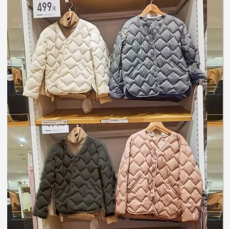2024秋冬新款轻薄羽绒服女装高级轻型羽绒休闲菱形格便携短款外套