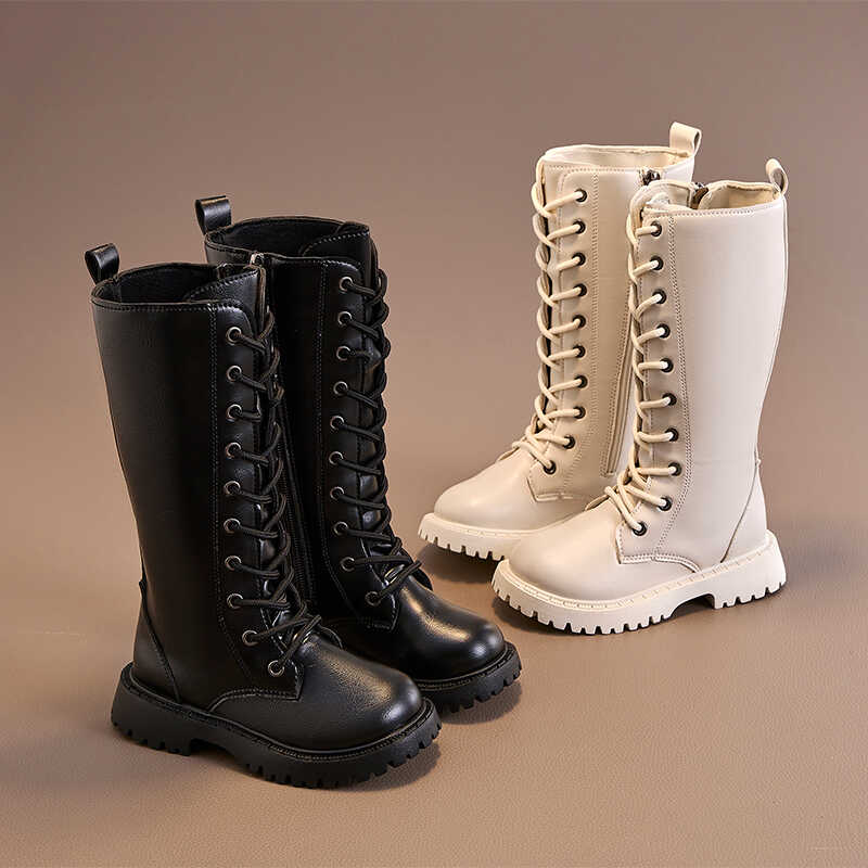 单靴女孩长筒靴女童冬季加绒皮靴