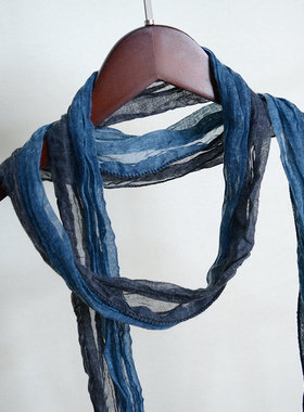 夏季小尺寸围巾女薄款窄小细长棉麻拼色颈巾个性文艺素雅韩版小丝