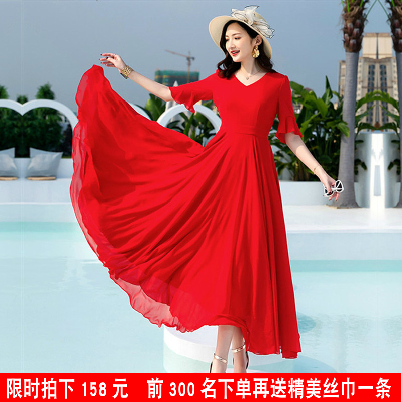 2022 new pattern summer Sandy beach longuette gules Chiffon Dress have more cash than can be accounted for Pendulum Show thin Super long skirtin the Women's clothing/Boutique , Dress  category - from Buy2taobao.com to provide professional Taobao agent buy service