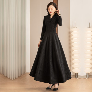 连衣裙女2025春秋季新款显瘦超长款裙子大摆裙气质到脚踝收腰长裙