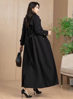 黑色长款风衣女过膝超长2024年春季新款气质显瘦高端长外套到脚踝