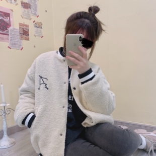 棒球棉服外套女百搭羊羔毛绒加厚韩版 2022秋冬新款 宽松棉衣ins潮