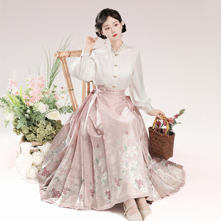 原创设计繁花信使汉服女中国风改良汉元素新中式长款马面裙9044